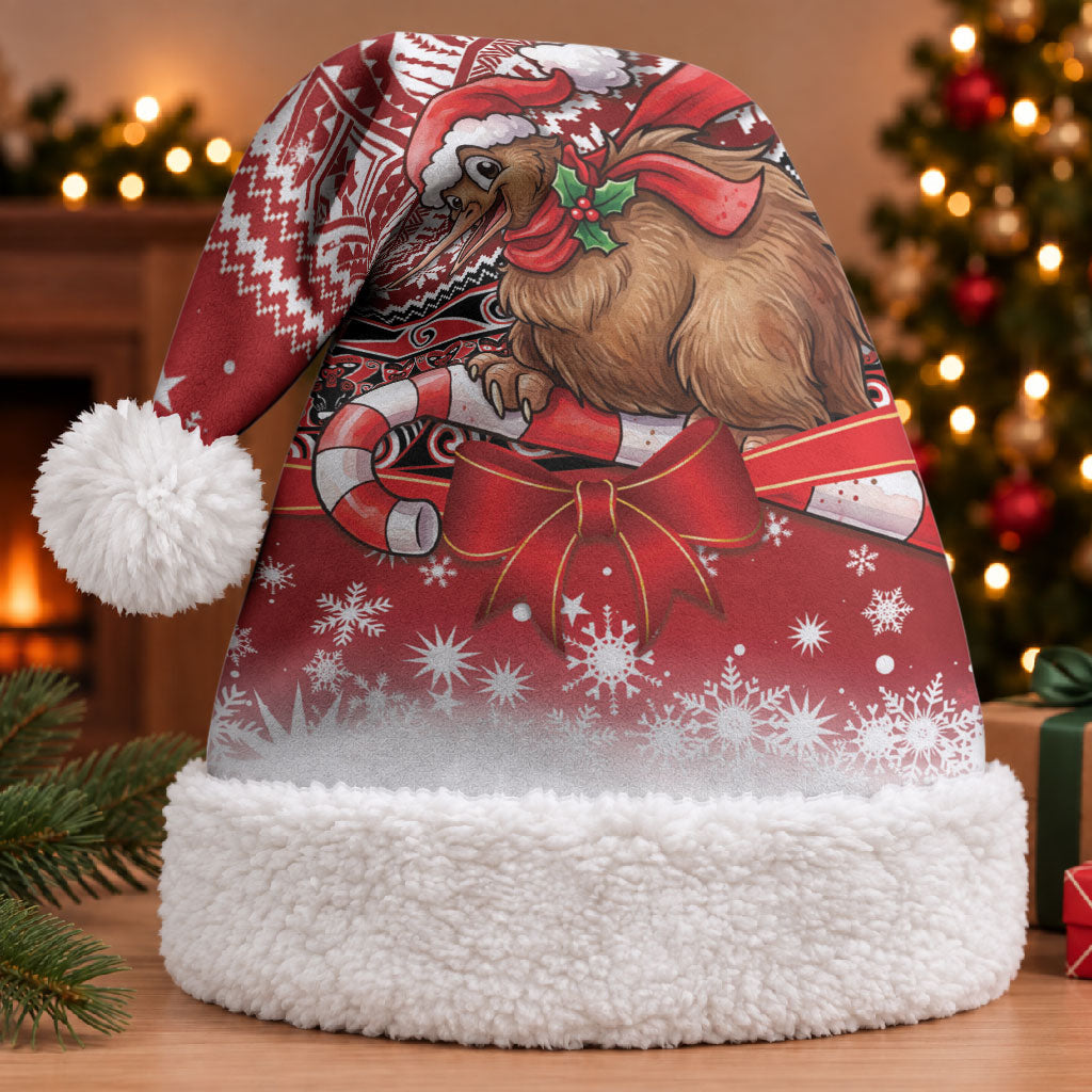 New Zealand Kiwi Bird Christmas Santa Hat Maori Inspired Knitted Patterns LT9 With Fur Red - Polynesian Pride