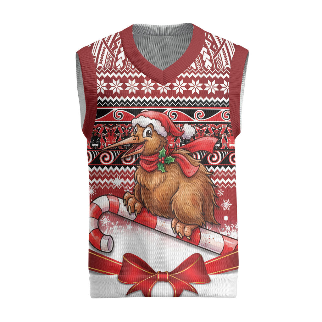 New Zealand Kiwi Bird Christmas Knitted V-Neck Vest Maori Inspired Knitted Patterns LT9 Red - Polynesian Pride