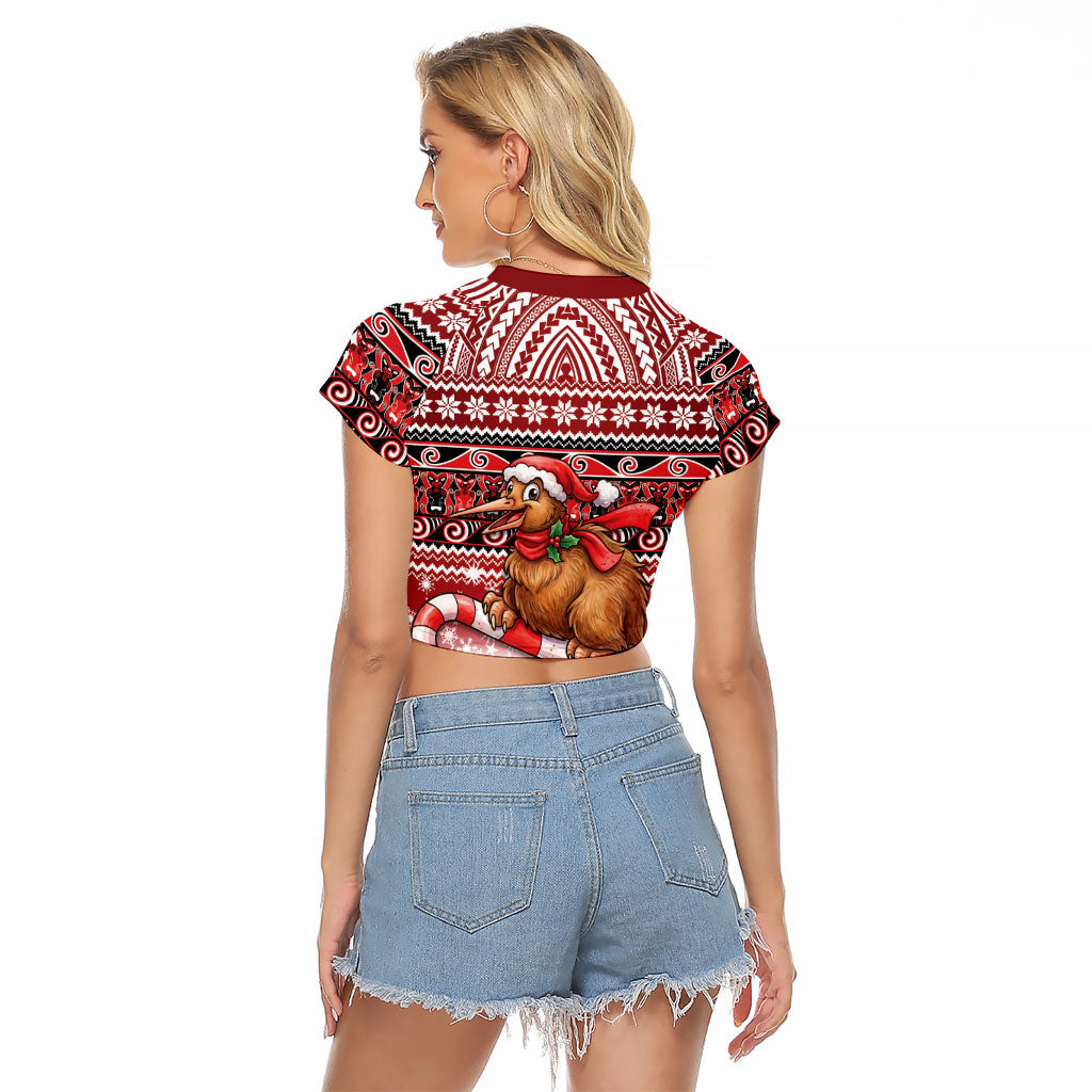 New Zealand Kiwi Bird Christmas Raglan Cropped T Shirt Maori Inspired Knitted Patterns LT9 - Polynesian Pride
