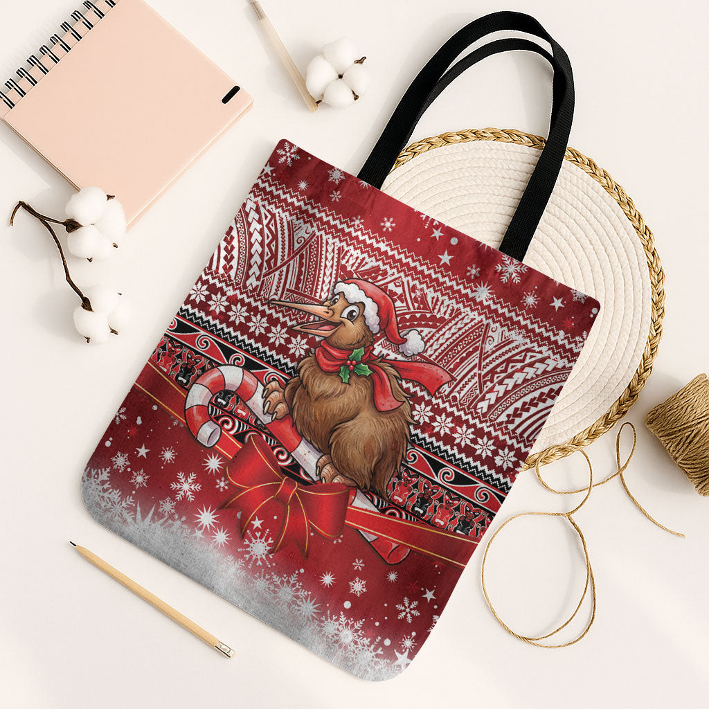 New Zealand Kiwi Bird Christmas Tote Bag Maori Inspired Knitted Patterns LT9 Black Strap One Size Red - Polynesian Pride