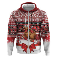 New Zealand Kiwi Bird Christmas Zip Hoodie Maori Inspired Knitted Patterns LT9 Zip Hoodie Red - Polynesian Pride