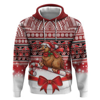 New Zealand Kiwi Bird Christmas Zip Hoodie Maori Inspired Knitted Patterns LT9 Pullover Hoodie Red - Polynesian Pride