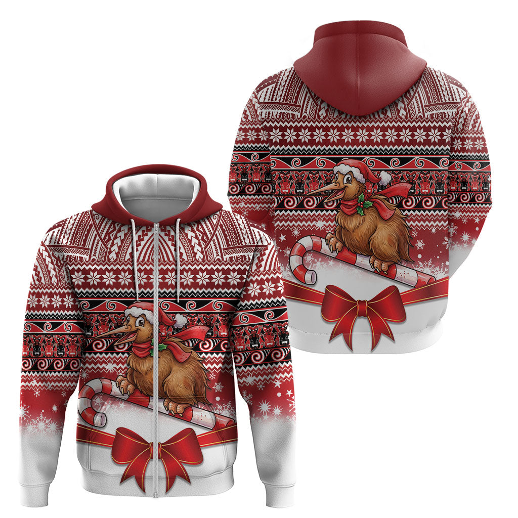 New Zealand Kiwi Bird Christmas Zip Hoodie Maori Inspired Knitted Patterns LT9 - Polynesian Pride