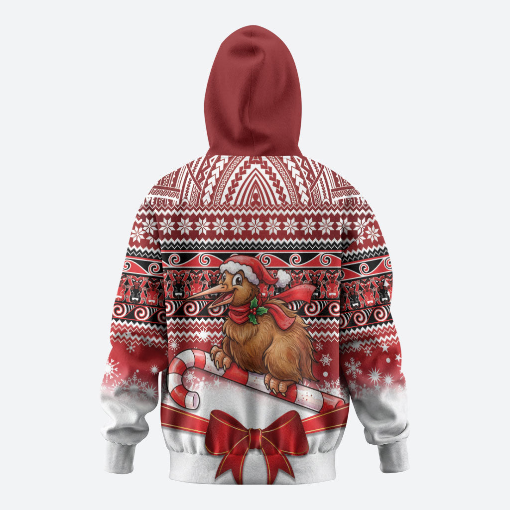 New Zealand Kiwi Bird Christmas Zip Hoodie Maori Inspired Knitted Patterns LT9 - Polynesian Pride