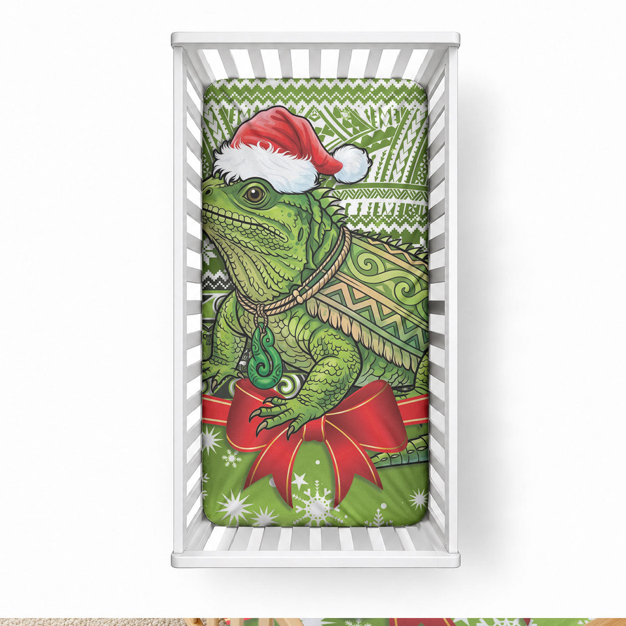 New Zealand Tuatara Christmas Baby Bed Cover Maori Inspired Knitted Patterns LT9 28 × 52 in Green - Polynesian Pride
