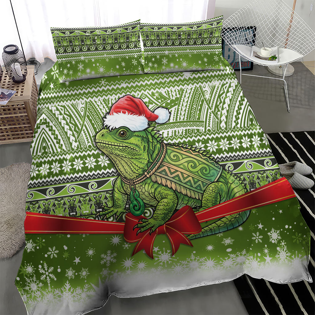 New Zealand Tuatara Christmas Bedding Set Maori Inspired Knitted Patterns LT9 - Polynesian Pride