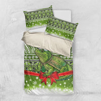 New Zealand Tuatara Christmas Bedding Set Maori Inspired Knitted Patterns LT9 US Twin 172cm x 218cm Green - Polynesian Pride