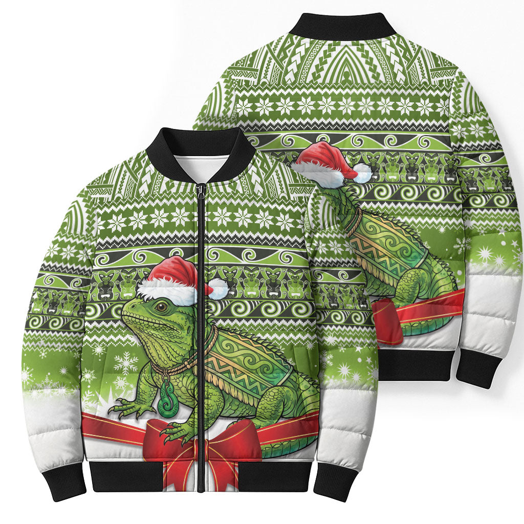 New Zealand Tuatara Christmas Bomber Puffer Jacket Maori Inspired Knitted Patterns