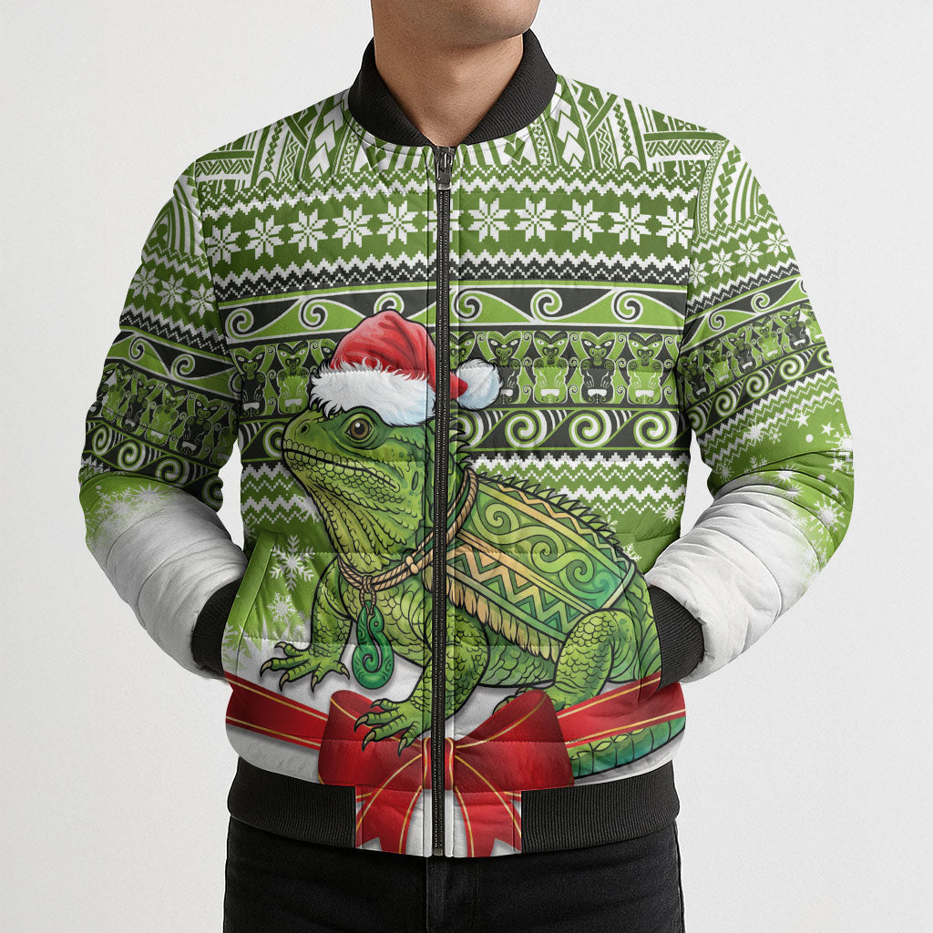 New Zealand Tuatara Christmas Bomber Puffer Jacket Maori Inspired Knitted Patterns