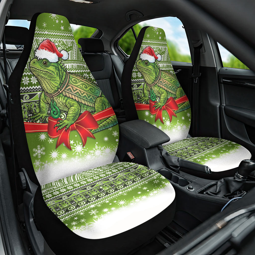 New Zealand Tuatara Christmas Car Seat Cover Maori Inspired Knitted Patterns LT9 One Size Green - Polynesian Pride