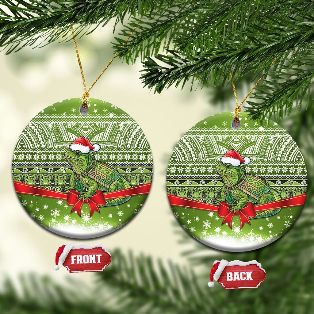 New Zealand Tuatara Christmas Ceramic Ornament Maori Inspired Knitted Patterns