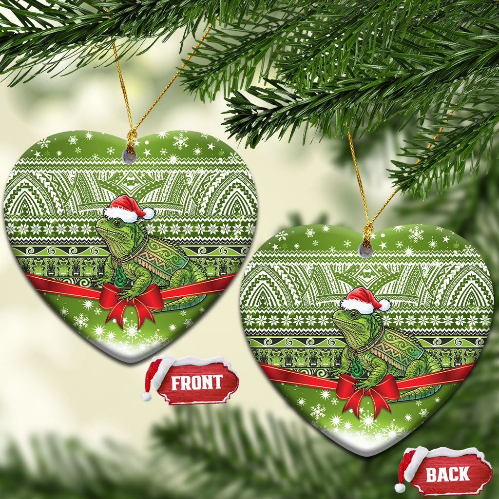 New Zealand Tuatara Christmas Ceramic Ornament Maori Inspired Knitted Patterns