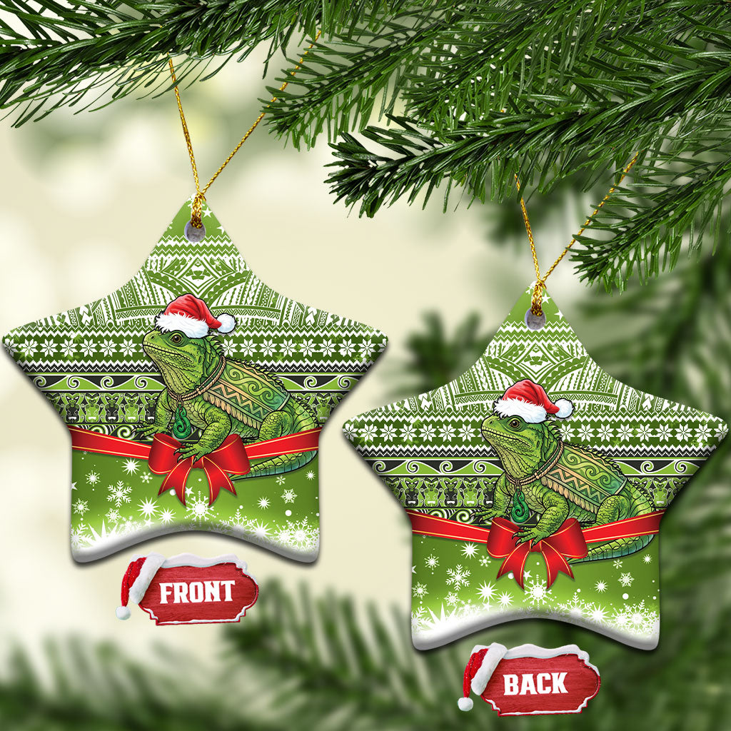 New Zealand Tuatara Christmas Ceramic Ornament Maori Inspired Knitted Patterns