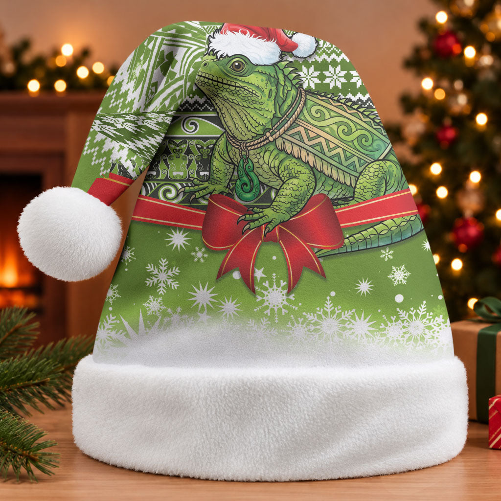New Zealand Tuatara Christmas Santa Hat Maori Inspired Knitted Patterns LT9 Without Fur Green - Polynesian Pride