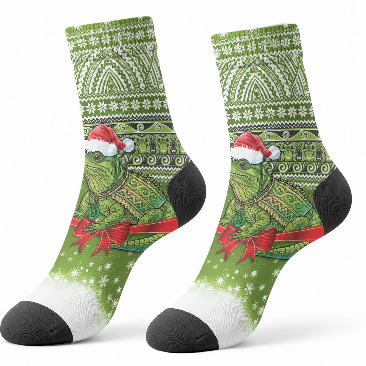 New Zealand Tuatara Christmas Crew Socks Maori Inspired Knitted Patterns LT9 - Polynesian Pride