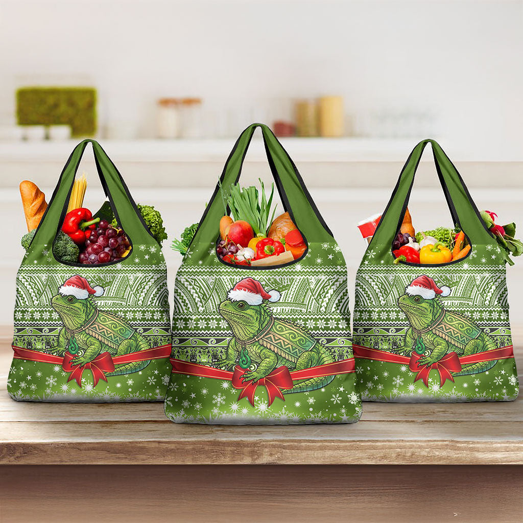 New Zealand Tuatara Christmas Grocery Bag Maori Inspired Knitted Patterns