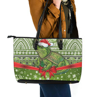New Zealand Tuatara Christmas Leather Tote Bag Maori Inspired Knitted Patterns LT9 - Polynesian Pride