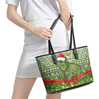 New Zealand Tuatara Christmas Leather Tote Bag Maori Inspired Knitted Patterns LT9 - Polynesian Pride