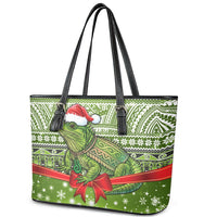 New Zealand Tuatara Christmas Leather Tote Bag Maori Inspired Knitted Patterns LT9 - Polynesian Pride