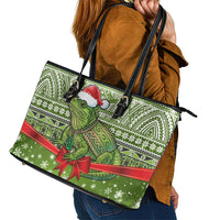 New Zealand Tuatara Christmas Leather Tote Bag Maori Inspired Knitted Patterns LT9 - Polynesian Pride