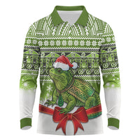 New Zealand Tuatara Christmas Long Sleeve Polo Shirt Maori Inspired Knitted Patterns LT9 Green - Polynesian Pride