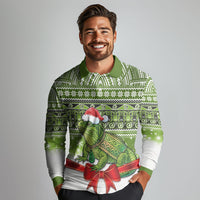 New Zealand Tuatara Christmas Long Sleeve Polo Shirt Maori Inspired Knitted Patterns LT9 - Polynesian Pride