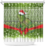 New Zealand Tuatara Christmas Shower Curtain Maori Inspired Knitted Patterns LT9 Green - Polynesian Pride