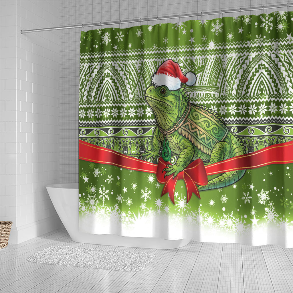 New Zealand Tuatara Christmas Shower Curtain Maori Inspired Knitted Patterns LT9 - Polynesian Pride