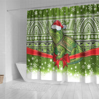 New Zealand Tuatara Christmas Shower Curtain Maori Inspired Knitted Patterns LT9 - Polynesian Pride
