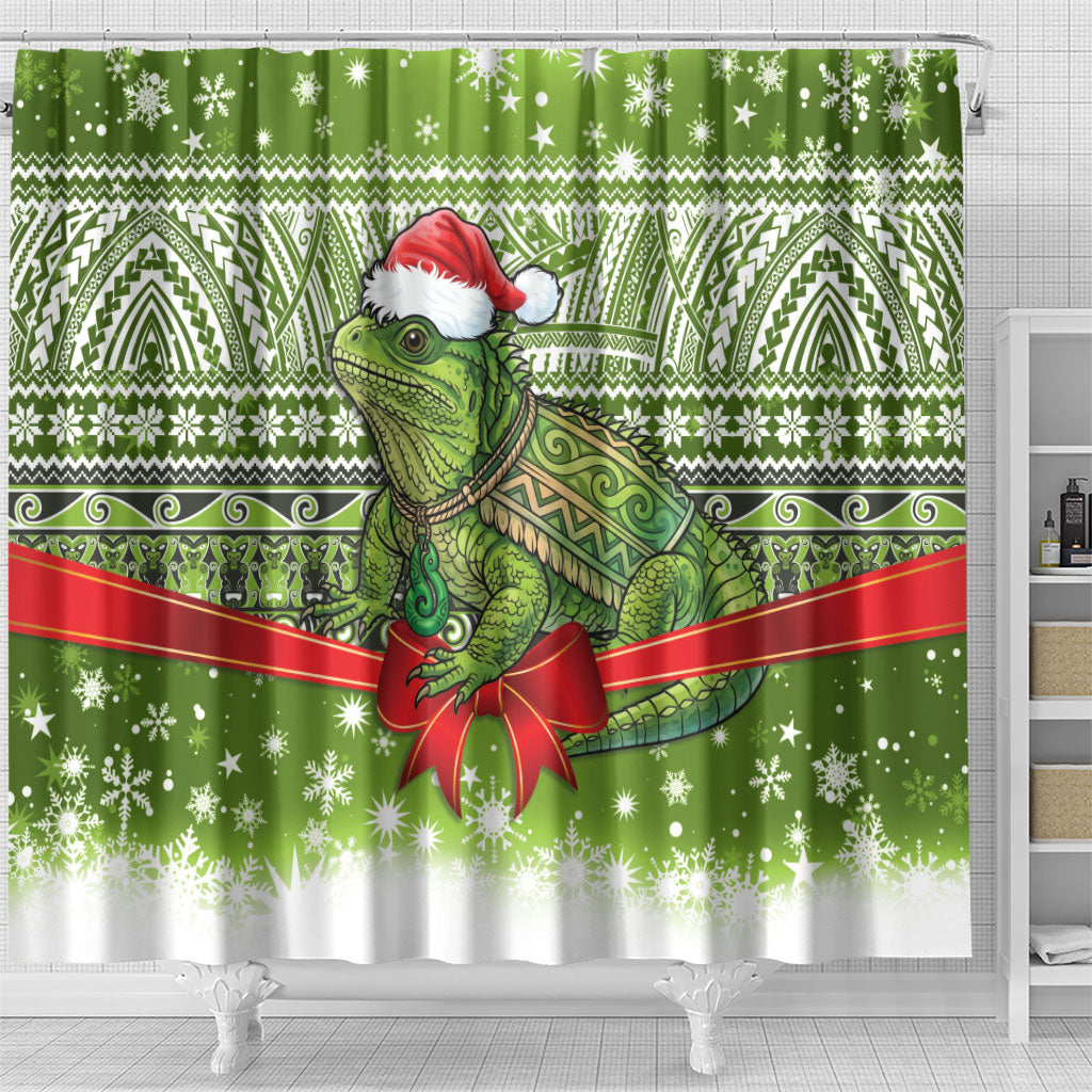 New Zealand Tuatara Christmas Shower Curtain Maori Inspired Knitted Patterns LT9 - Polynesian Pride