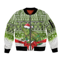 New Zealand Tuatara Christmas Sleeve Zip Bomber Jacket Maori Inspired Knitted Patterns