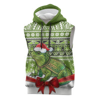 New Zealand Tuatara Christmas Sleeveless Hoodie Maori Inspired Knitted Patterns LT9 Green - Polynesian Pride