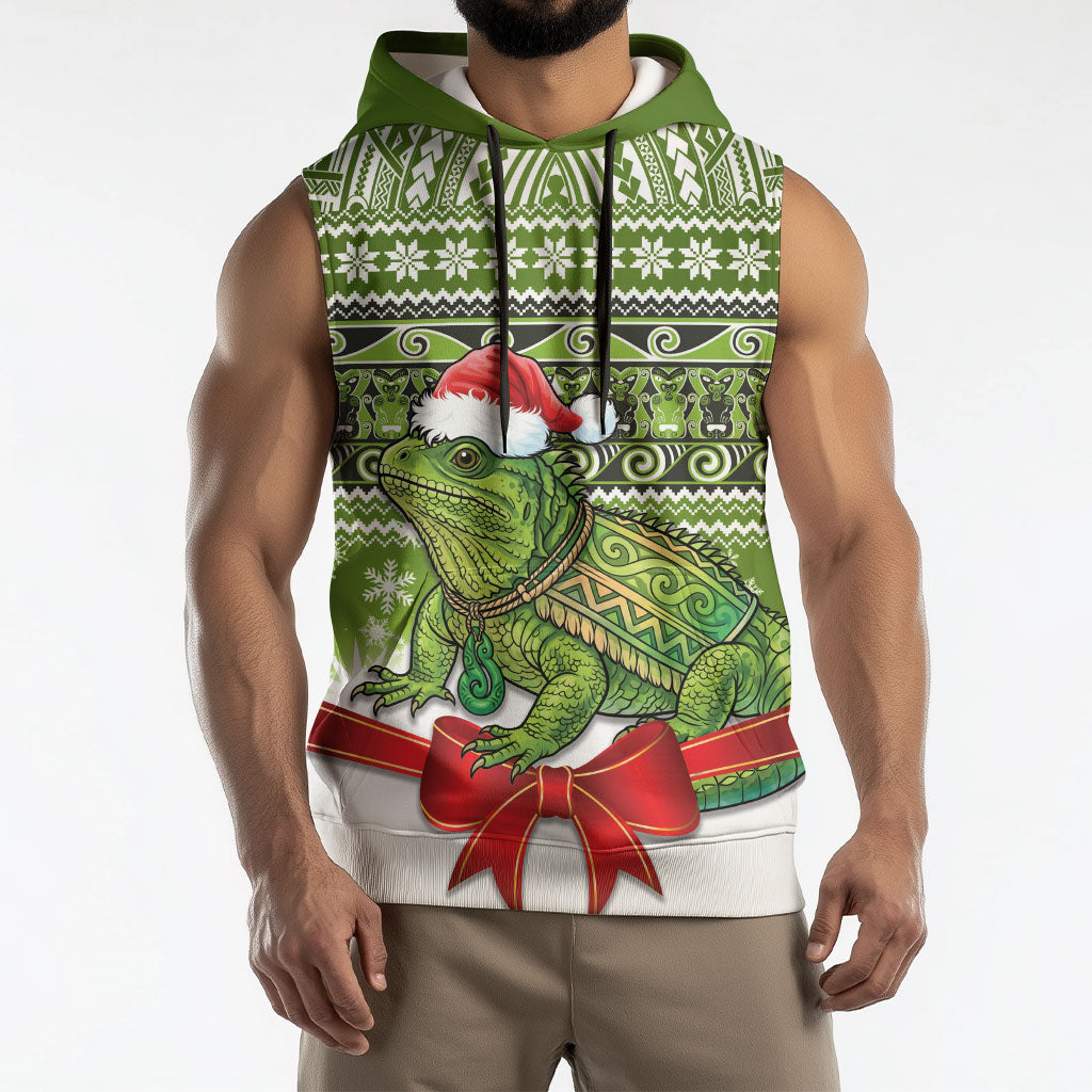 New Zealand Tuatara Christmas Sleeveless Hoodie Maori Inspired Knitted Patterns LT9 - Polynesian Pride