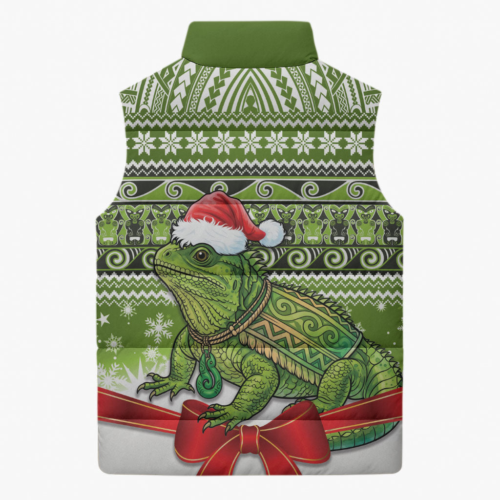 New Zealand Tuatara Christmas Sleeveless Puffer Jacket Maori Inspired Knitted Patterns
