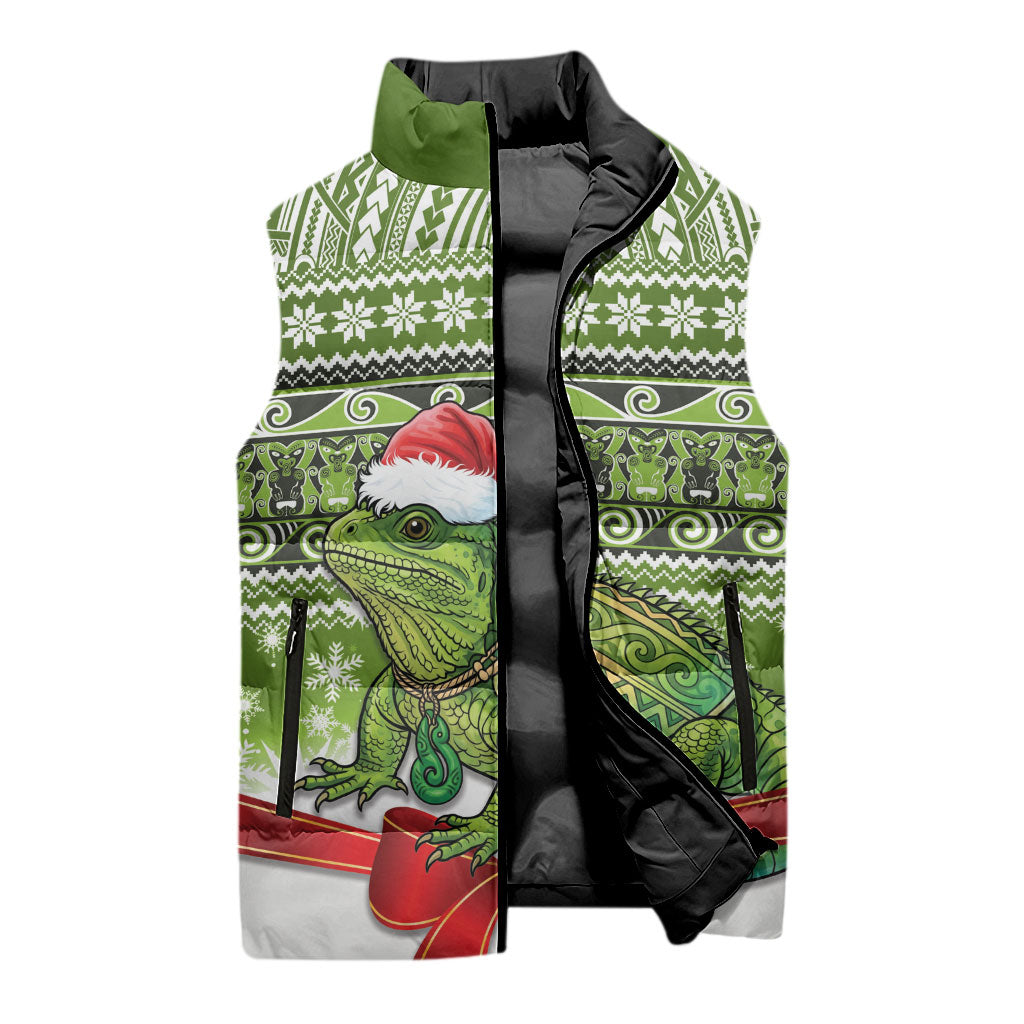 New Zealand Tuatara Christmas Sleeveless Puffer Jacket Maori Inspired Knitted Patterns