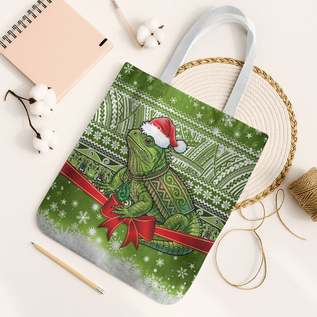 New Zealand Tuatara Christmas Tote Bag Maori Inspired Knitted Patterns