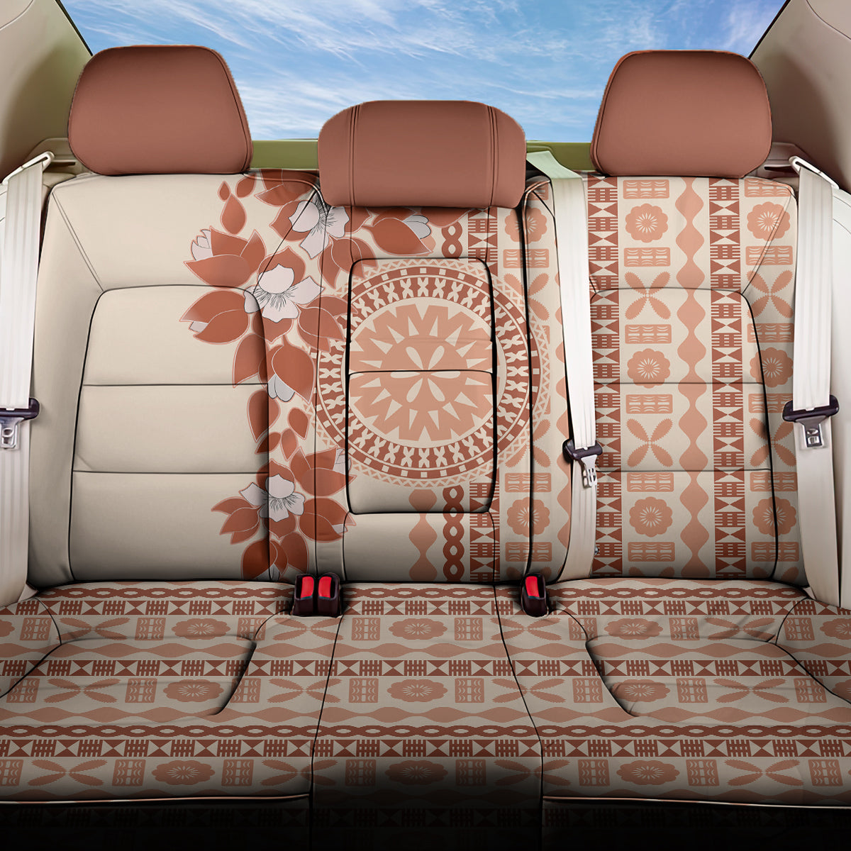 Fiji Tagimoucia Flower With Tapa Tribal Back Car Seat Cover Beige Color LT9 One Size Beige - Polynesian Pride