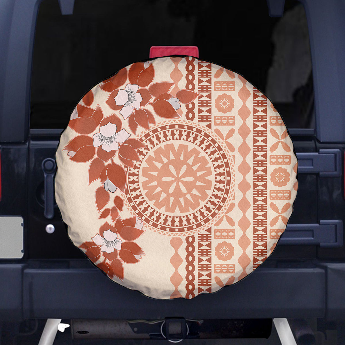 Fiji Tagimoucia Flower With Tapa Tribal Spare Tire Cover Beige Color LT9 Beige - Polynesian Pride