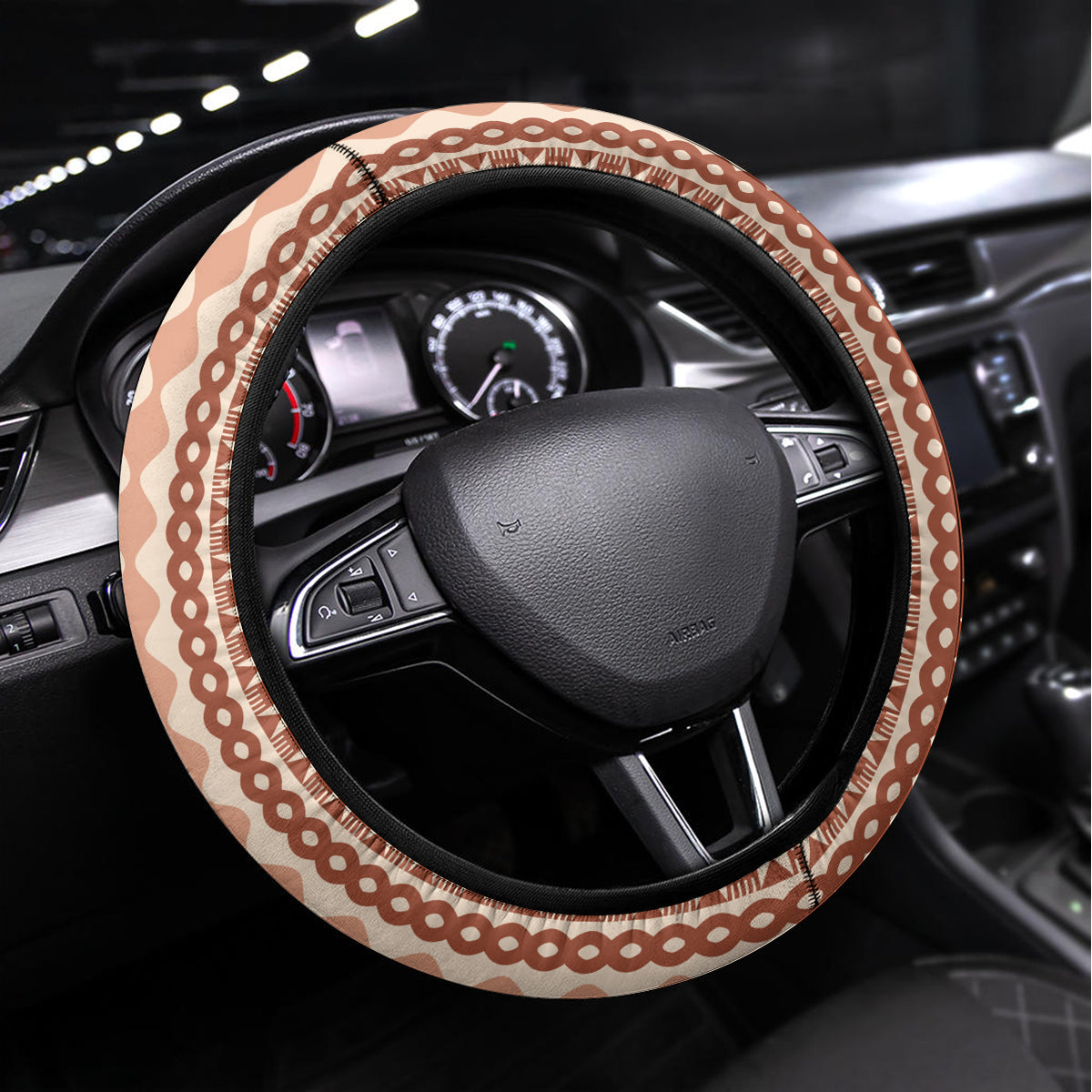 Fiji Tagimoucia Flower With Tapa Tribal Steering Wheel Cover Beige Color