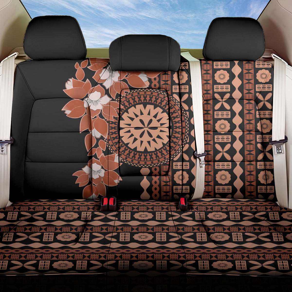 Fiji Tagimoucia Flower With Tapa Tribal Back Car Seat Cover Brown Color LT9 One Size Brown - Polynesian Pride
