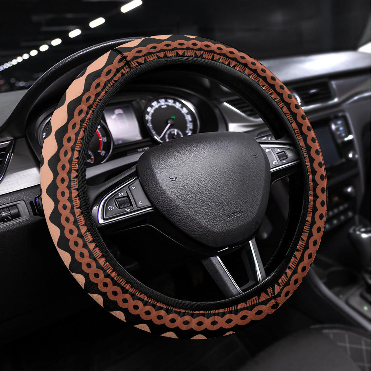 Fiji Tagimoucia Flower With Tapa Tribal Steering Wheel Cover Brown Color