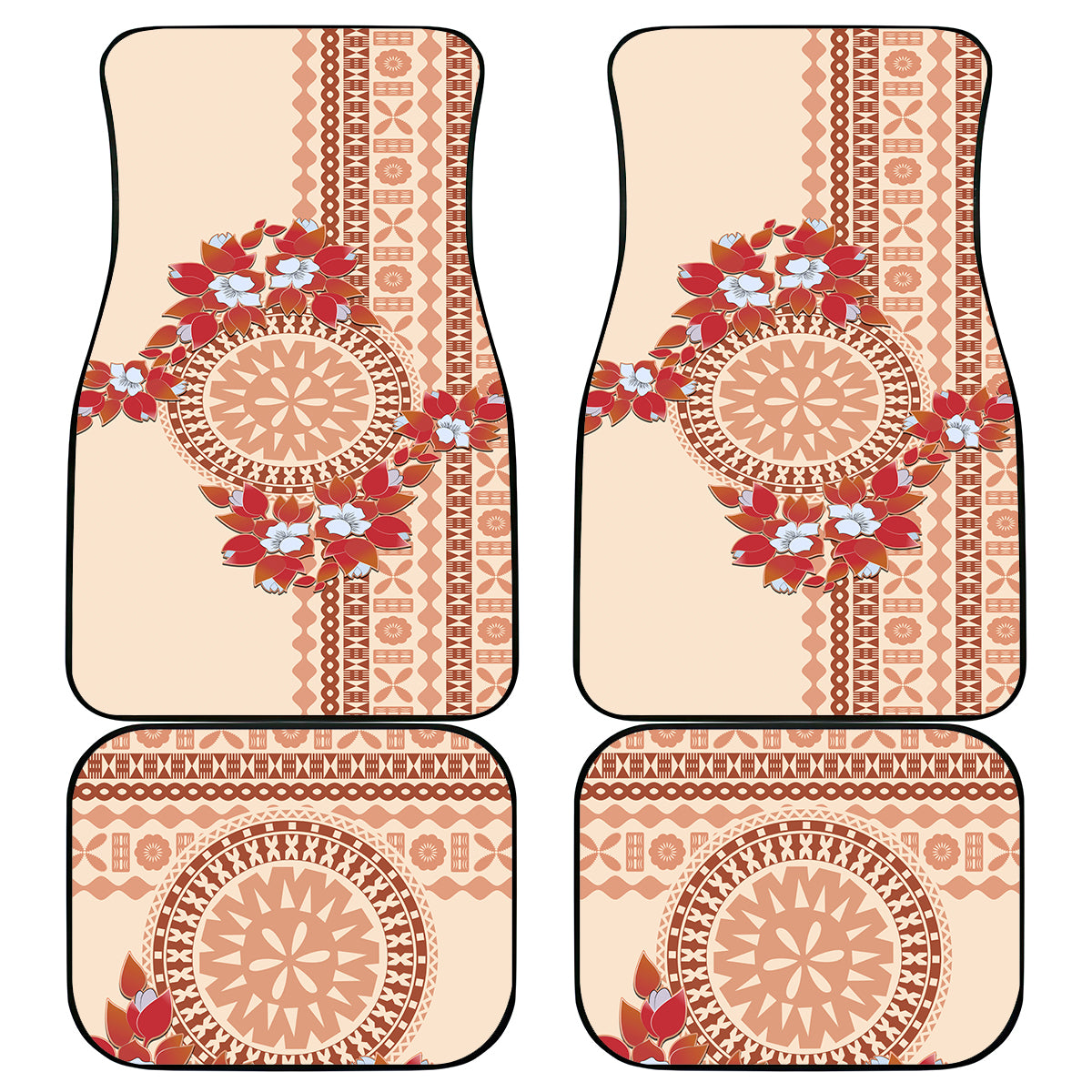 Bula Fiji Tagimoucia Flower Masi Tapa Tribal Car Mats Beige Color LT9 Beige - Polynesian Pride