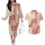 Bula Fiji Tagimoucia Flower Masi Tapa Tribal Couples Matching Off The Shoulder Long Sleeve Dress and Hawaiian Shirt Beige Color LT9 Beige - Polynesian Pride