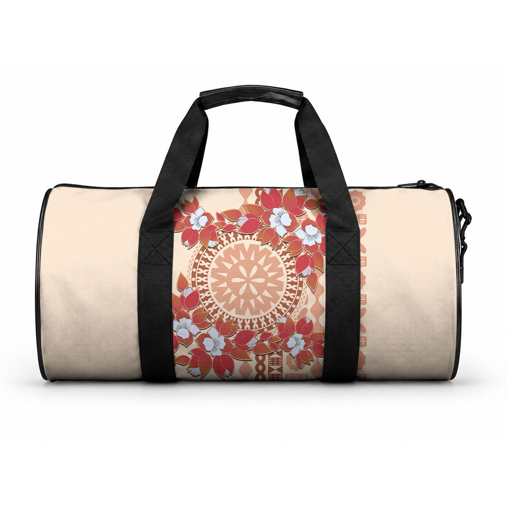 Bula Fiji Tagimoucia Flower Masi Tapa Tribal Duffle Bag Beige Color LT9 One size Beige - Polynesian Pride