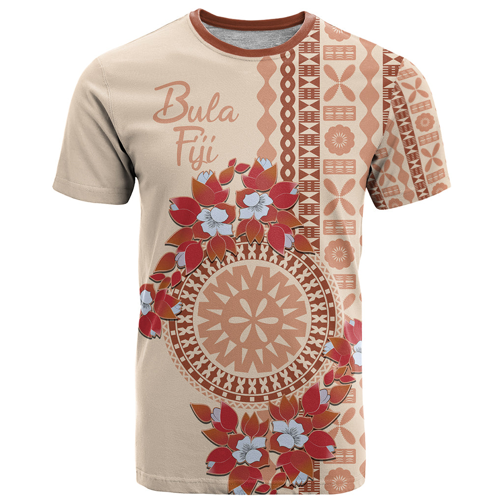 Bula Fiji Tagimoucia Flower Masi Tapa Tribal T Shirt Beige Color LT9 Beige - Polynesian Pride