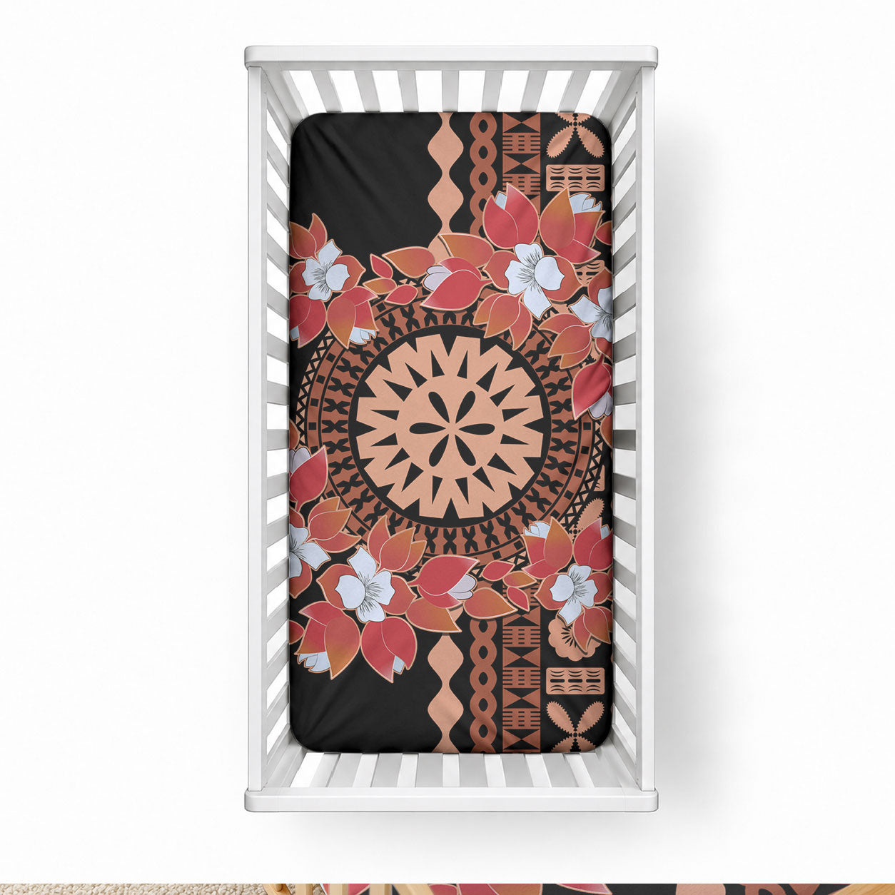 Bula Fiji Tagimoucia Flower Masi Tapa Tribal Baby Bed Cover Brown Color LT9 28 × 52 in Brown - Polynesian Pride