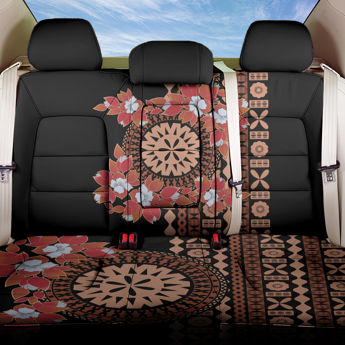 Bula Fiji Tagimoucia Flower Masi Tapa Tribal Back Car Seat Cover Brown Color LT9 One Size Brown - Polynesian Pride