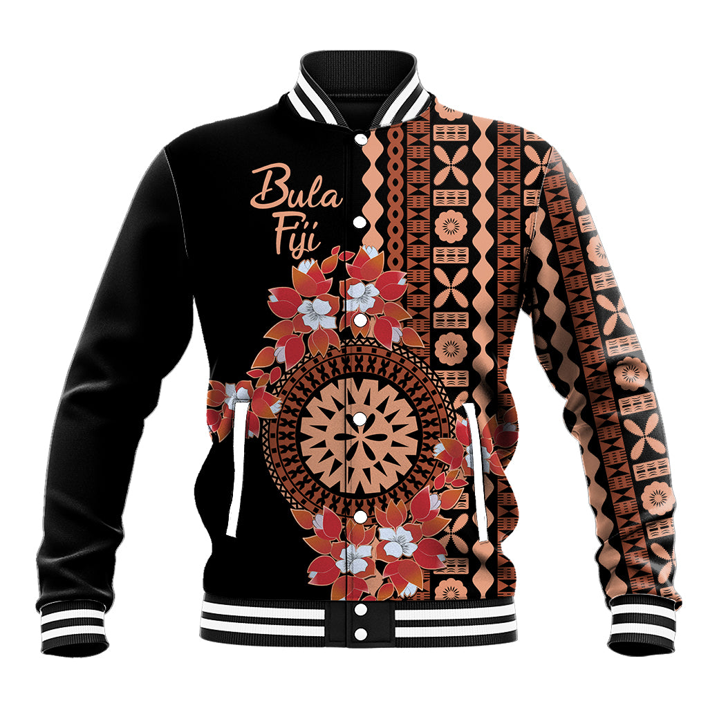 Bula Fiji Tagimoucia Flower Masi Tapa Tribal Baseball Jacket Brown Color LT9 Unisex Brown - Polynesian Pride