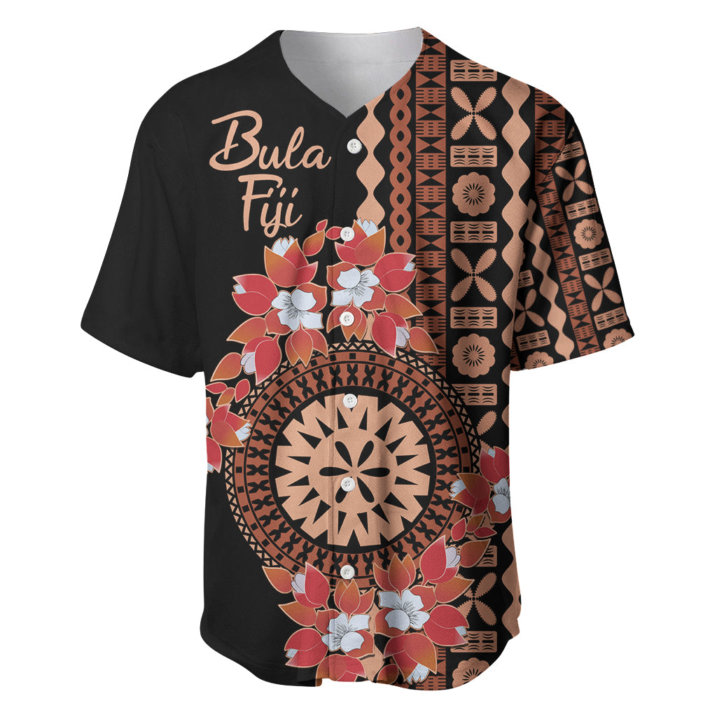 Bula Fiji Tagimoucia Flower Masi Tapa Tribal Baseball Jersey Brown Color LT9 Brown - Polynesian Pride