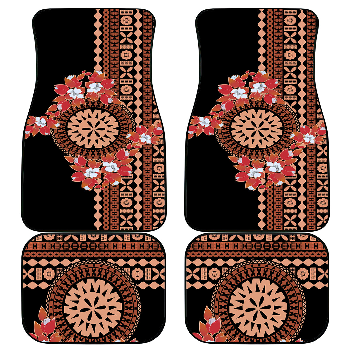 Bula Fiji Tagimoucia Flower Masi Tapa Tribal Car Mats Brown Color LT9 Brown - Polynesian Pride